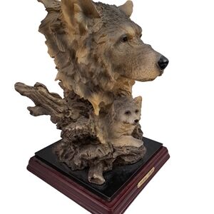 Wolf Statue Figure Wood Base Ashley Belle